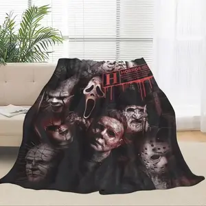 Horror Movie Villain Patchwork Flannel Blanket, Spooky Collectible Warm Throw, Perfect for Friends, Family, Party Decor, Sofa, Bedroom, Living Room