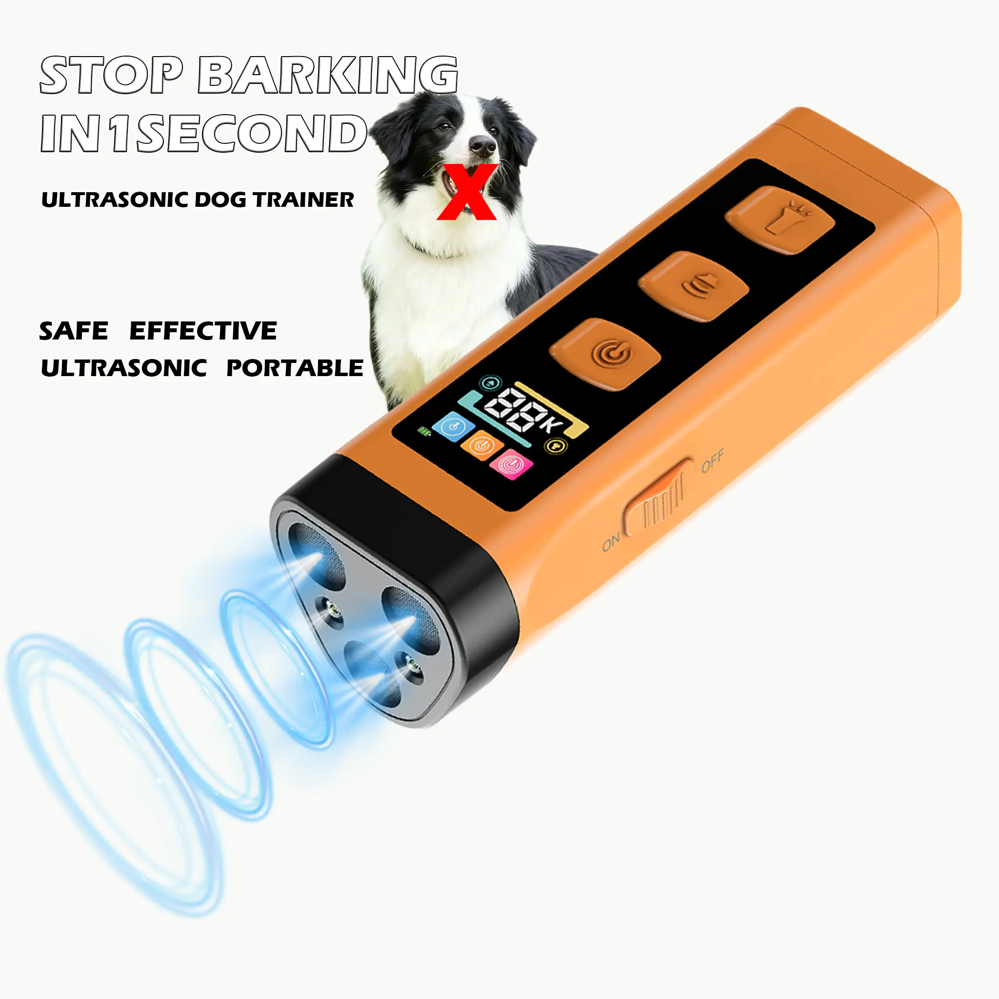 Handheld Waterproof Dog Bark Control Training Tool - USB Rechargeable, Dual Emitters, 50-ft Range, 25kHz Frequency, Portable Handle, Stop Bark Accessory Kit, Convenient & Easy to Use for Busy Owners (Indoor/Outdoor)