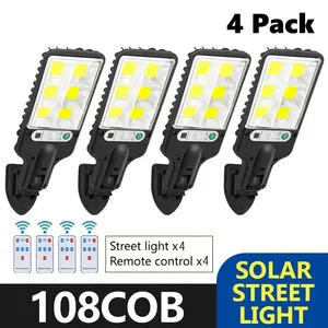4 Pack Solar Street Light Outdoor with 120 LEDs Each, Smart Remote & IP65 Motion Sensor, 3 Modes (Security/Dim/Highlight) for Pathways, Garages, Backyards & Front Yards, Heavy-Duty Waterproof Lighting Solution for Home & Outdoor Areas, Courtyard lighting