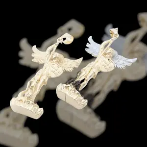 Gold Plated Copper Angel Wings Jesus Pendant with 4mm 24 inch Rope Necklace Religious Accessory for Women & Men