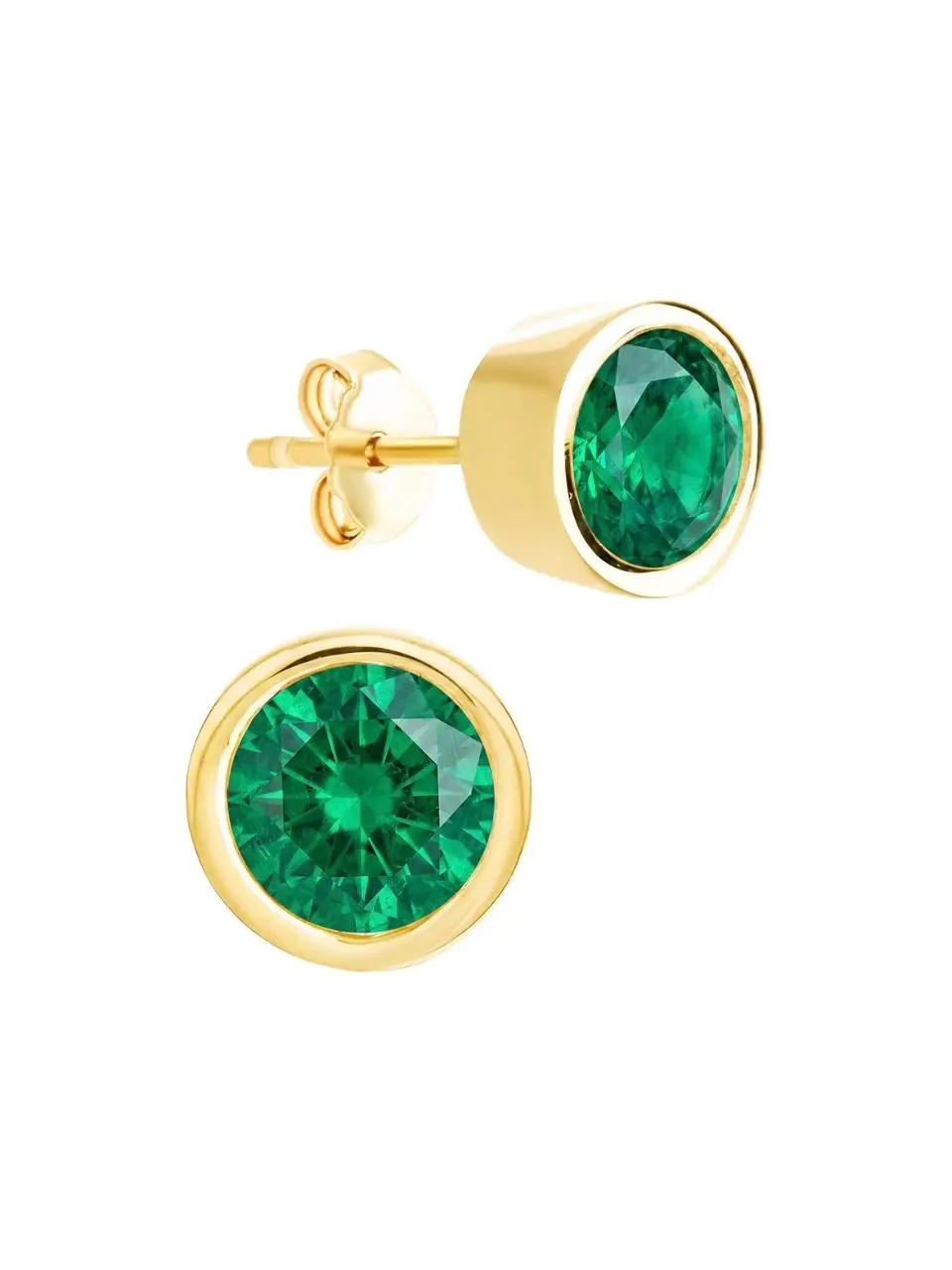 Sterling Silver Helene Emerald Bezel Stud Earrings