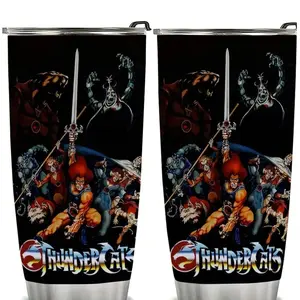 1pc 20oz Stainless Steel Insulated Tumbler, Thundercats Poster Design, Dual Layer, with Lid and Straw, Portable, for Hot and Cold Drinks