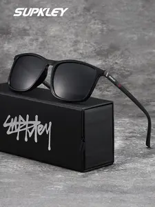 SUPKLEY Classic Polarized Sunglasses, Outdoor Sunglasses, Trendy Sunglasses, Comfortable PC Material, Lightweight Square Frame, Square Shape, Unisex Casual Style, All Seasons Wear, Plaid Pattern, Polarized Lenses