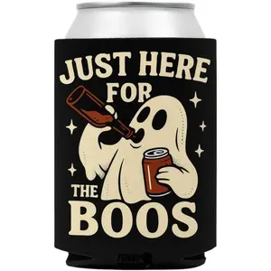 Just Here for the Boos Beer Sleeve - Funny Halloween Can Insulator for Spooky Drinks - Soft Durable Neoprene - Gift for Witches & Ghouls - Drinkware