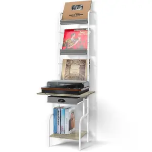 DVD Storage Vinyl Record Storage Rack, 5-Tier CD Rack Tower with Drawers for CDs, DVDs, Albums, Books & Games, Vinyl Record Holder & DVD Shelf Organizer for Living Room & Home Office, 11.8x13.8x56.7Inches