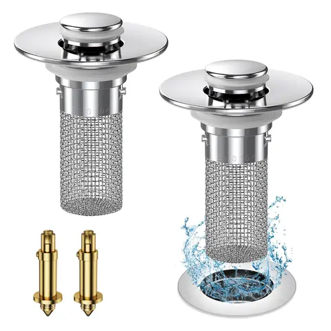 2pcs Stainless Steel Shower Drain Strainer Bathroom Gadgets - Removable Mesh Basket Cover, Rubber Odor-Isolating Pop-Up Stopper, Anti-Clogging Floor/Sink Hair Catcher, 2 Sizes Rubber Rings, Easy to Install and Clean Bathtub Accessories, Installation