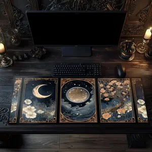 Celestial Lunar Nature Tarot Card Desk Mat Dark Green Witch Night Botanical Floral Mousepad Occult Stars Magic Mouse Moon Office
