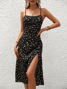 Women's Ditsy Floral Print Cami Dress, Casual Sleeveless Spaghetti Strap Long Dress for Summer, Ladies Clothes for Beach Holiday