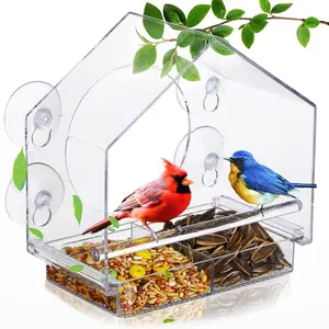 Window bird feeder with powerful sucker-transparent window bird feeder-outdoor bird watcher-wild birds, easy to clean, outdoor birdhouse-very suitable for gardens, courtyards and the elderly to watch.