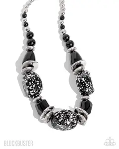 Black Beaded Statement Necklace Set | Silver Accent Chunky Jewelry