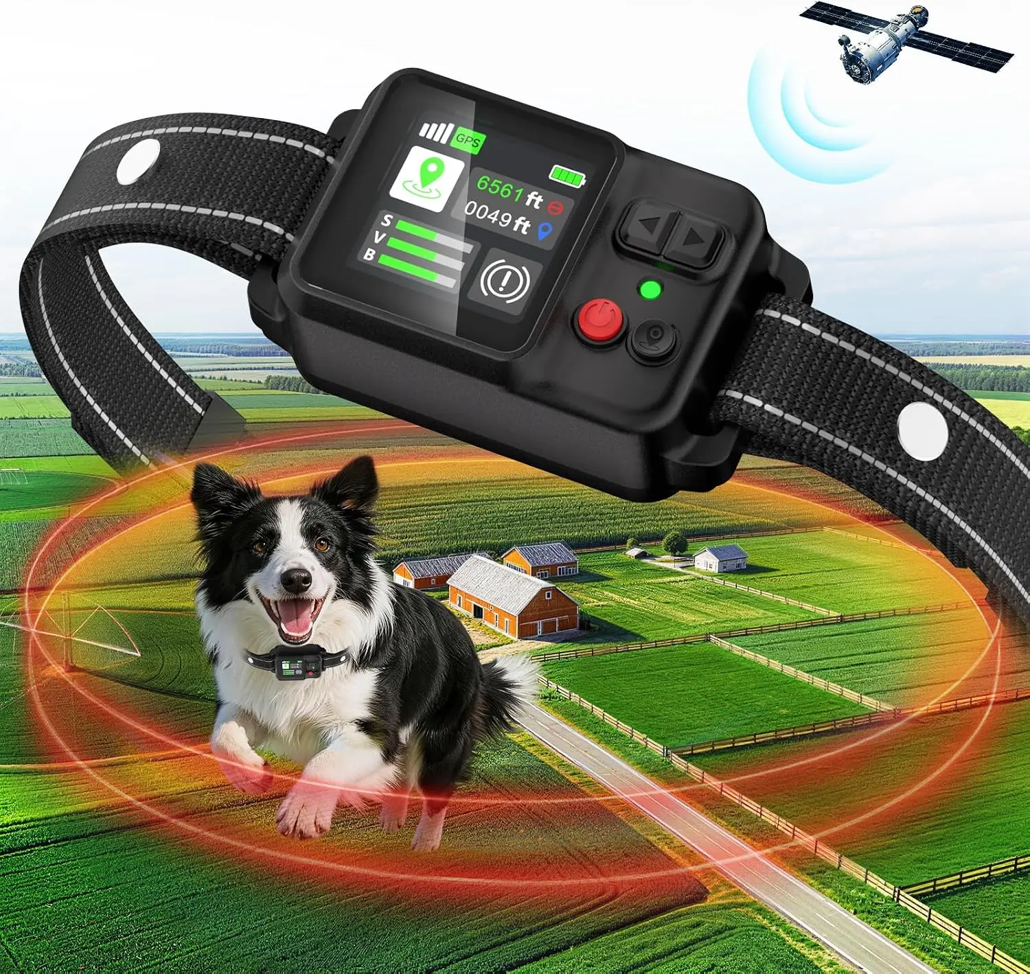 GPS Wireless Dog Fence System, Electric Dog Fence with GPS Collar, Adjustable Range 49-6561 FT, IP67 Waterproof, Virtual Containment System for Large & Medium Dogs, Outdoor Use