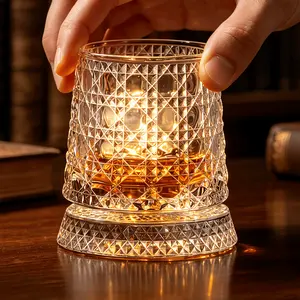 360° Rotating LED Color-Changing Luxury Crystal Whiskey Glass - Premium Barware Bourbon Drinking Glass, Cup, Stress-Relieving Father's Day Gift, Elegant Home Accessory