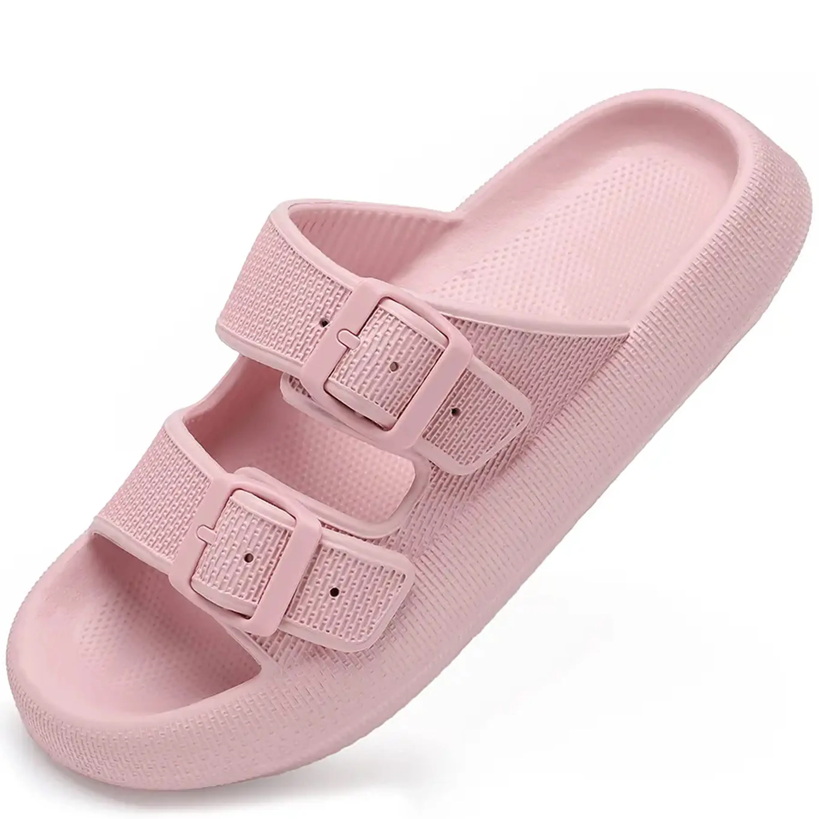 Open Toed Platform Slide Sandals with Adjustable Double Buckles, Thick Cushioned EVA Slides for Casual Daily Indoor/Outdoor Wear, Open Toed Sandals, Eva Upper, Cloud Slip-On, Shoe, Footwear, Women
