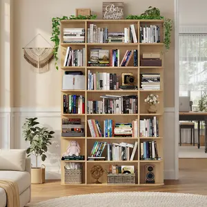 HOSTACK 85" Tall Bookshelf, 7 Tier Open Shelves Bookcase, Triple Wide Bookcase with 21 Open Display Shelves, Large Bookshelf Home Decor Furniture for Living Room, Bedroom, Library, Natural Oak