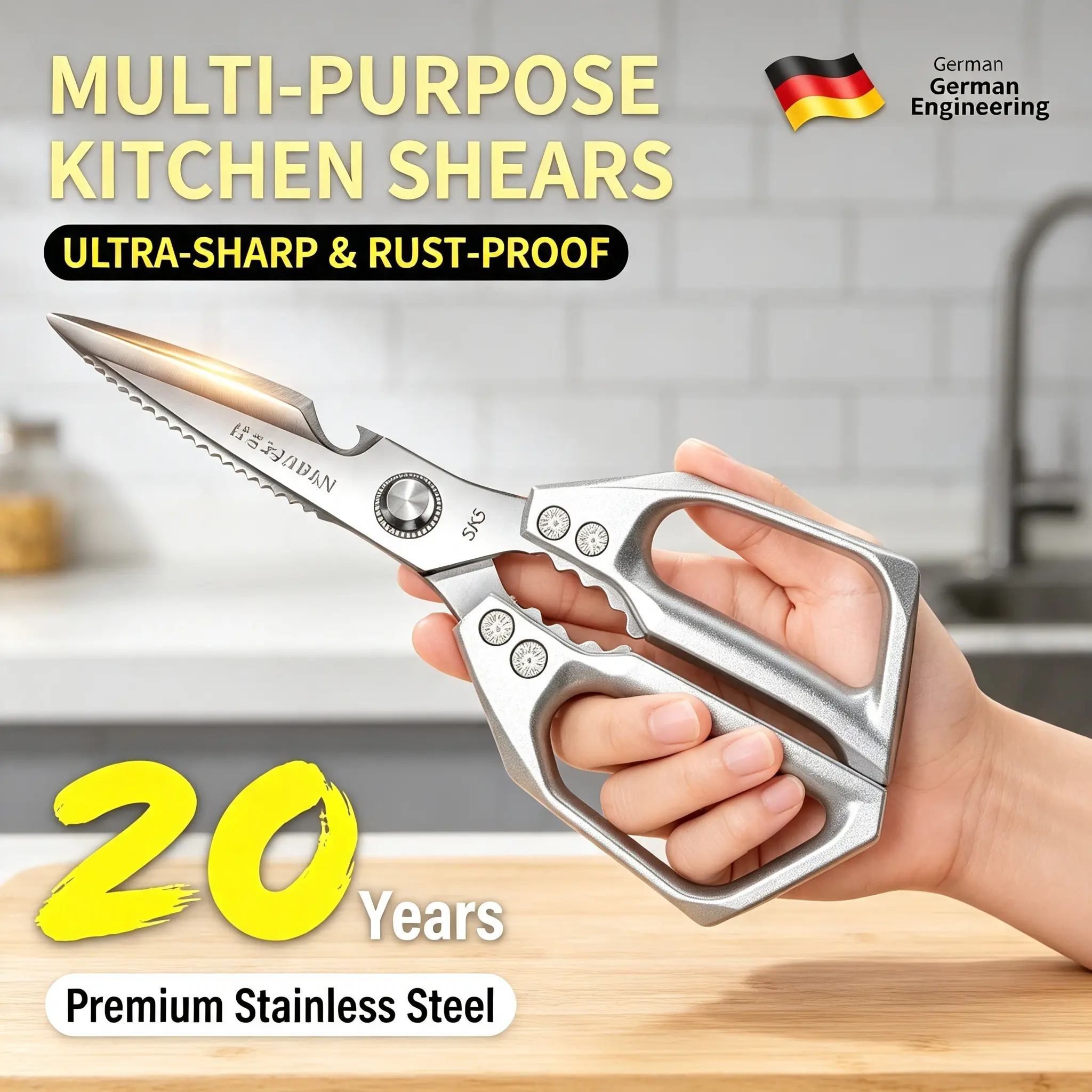 Multi-Purpose Kitchen Cutting Shears, Rustproof Food-Safe Alloy Steel Scissors for Chicken, Fish, Vegetables