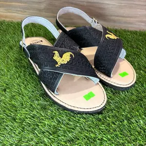 Embroidered Huarache Sandals Mexican Leather Shoes Huaraches Cruzado Bordado Artesanal Open Toe Footwear Sandals with Gold Rooster Embroidery