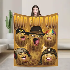 Goop Goop Goop Funny Peanut Meme Print Flannel Blanket Cooling Blanket Homegoods Soft Cozy For Bedroom Living Room Sofa Couch For Meme Lovers Teens Adults Perfect Gift