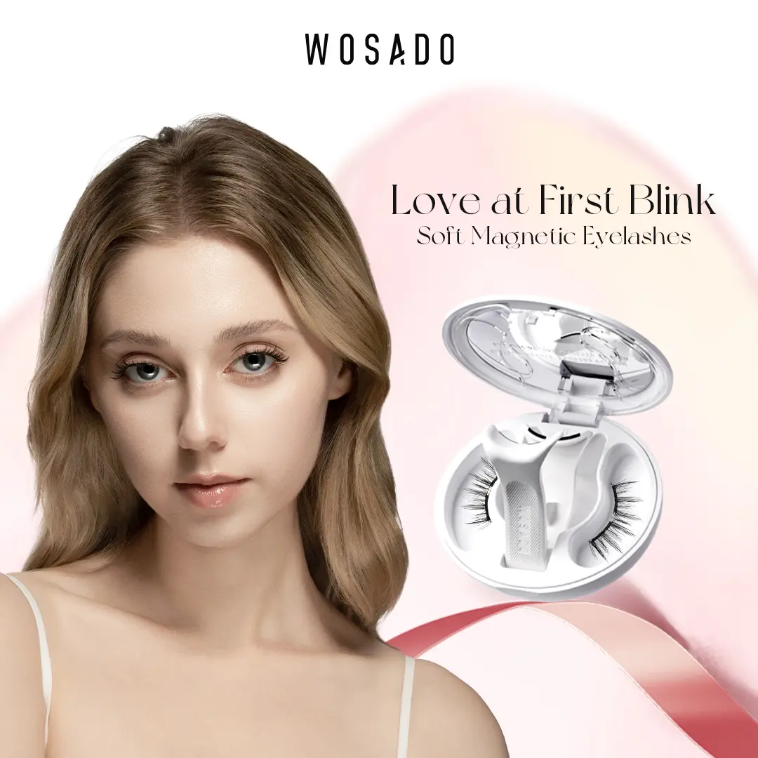 WOSADO Soft Magnetic Eyelashes All-in-One Kit with Applicator, Reusable Magnetic Lashes without Eyeliner, Glue-free False Lashes, Waterproof, Lightweight, Suit for Natural Makeup