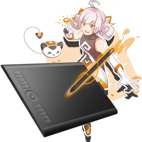 GAOMON M10 Portable Art Tablet, 10x6 inch Wireless Digital Drawing Pad with Touch Ring, 8192-Level Battery-Free Stylus, 10 Hot Keys for Drawing/Edit, Compatible with Mac, Windows Devices