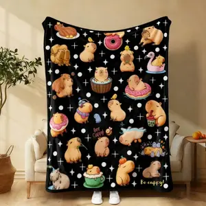 Cute Capybara Blanket Soft Flannel Plush Bedding 50"x40" Machine Washable Super Soft Decorative for Sofa Bedroom Adult Travel Gift