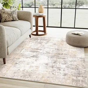 PureCozy Beige Area Rug  Machine Washable Modern Abstract Living Room Carpet Non Slip Neutral Low Pile Soft Non Shedding Bedroom Contemporary Large Rug Indoor Office Dining Room Playroom