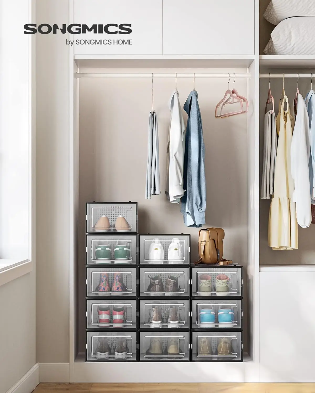 Springtok SONGMICS HOME Shoe Boxes Stackable & Foldable White US Size 11 (Fit) Shoe Storage Organizers