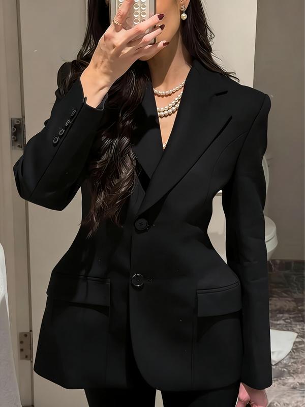 Vintage Wine Classic Collar Blazer Jacket, Elegant Fitted Design, Spring & Fall Fashion, Plain Pattern, Women's Outerwear