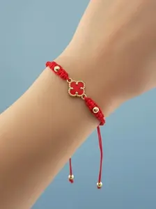 Adjustable Red Thread Woven Bracelet with Clover