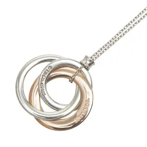 Pre-owned Tiffany & Co. Sterling Silver 925 (Ag925) Small Leather Goods Triple Circle SV925 Rubedo Metal Necklace