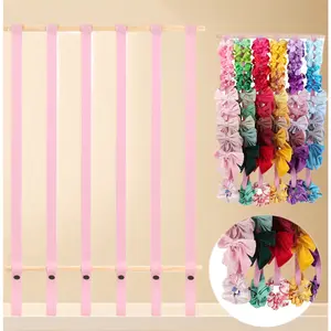 Pink Hair Bow Holder Organizer for Girls Hair Bows, Hair Accessories Headband Organizer Bow Storage Hanger for Baby Girls Wall Hanging Decor for Toddler Girls