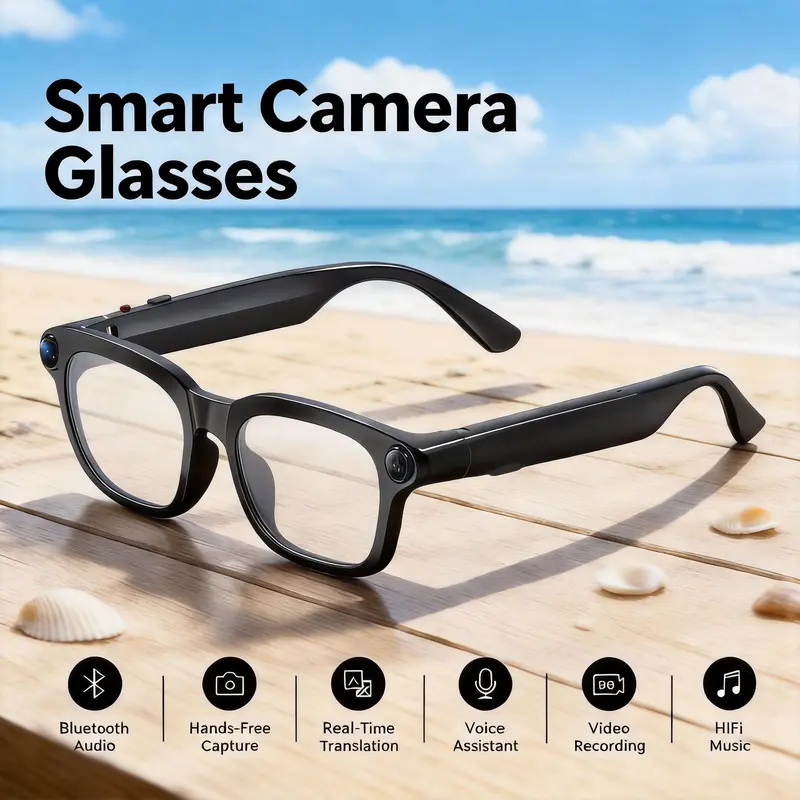 Sporty Oval Smart Glasses with Camera - AI 8MP Wearable, Bluetooth 5.3, Auto Photochromic UV Protection Eye Care, 2H Video Recording, Hands-Free, 160+ Multilingual Real-Time Translation, iOS/Android Compatible, Portable for Travel, Batteries Included