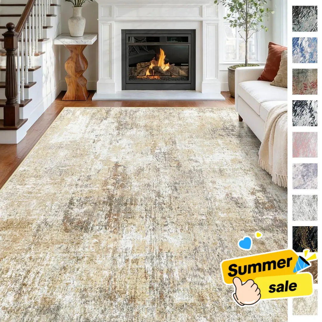 【Back to School】BESTSWEETIE Washable Area Rugs for Living Room, Modern Abstract Soft Area Rugs, Non-Slip, Faux Wool Vintage Moroccan  Carpet for Bedroom, Entryway, Distressed Aztec Rug Print Pattern, Beige Cream Brown,summerwins