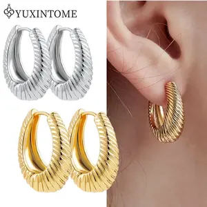 LUXJELWEL - 925 Silver Needle Geometry Spiral Oval Hoop Earrings For Women Metal Wind HOOP Simple Pierced Earrings Fashion Party Jewelry