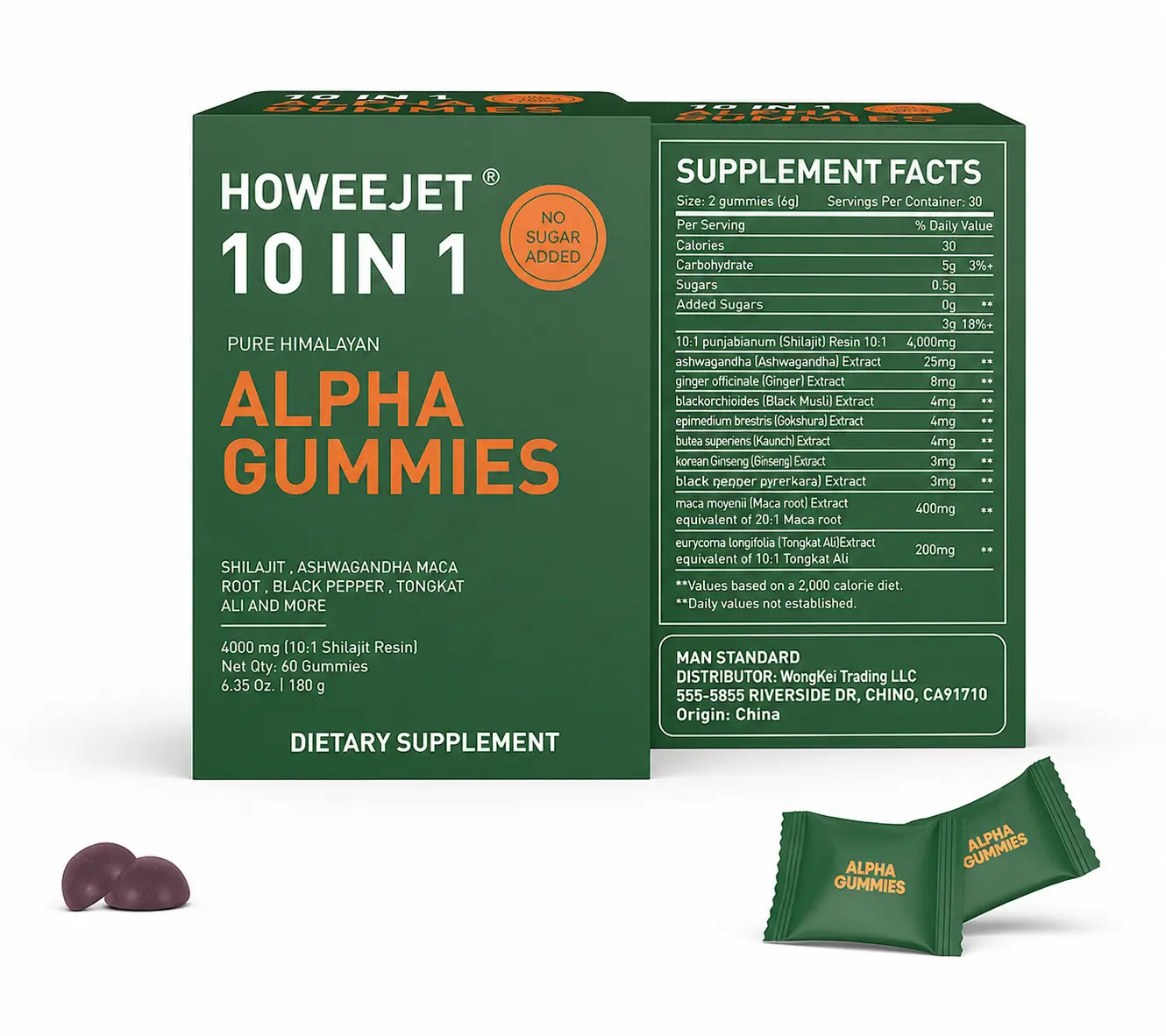 10-in-1 Alpha Shiraji Gummies 4000mg | Boosts Energy, Endurance, and Focus | Sugar-Free | Tongkat Ali, Maca Root, Fulvic Acid, Ginger, 85+ Trace Minerals, Non-GMO, Sugar-Free Vegan | Energy & Vitality | 60 Gummies