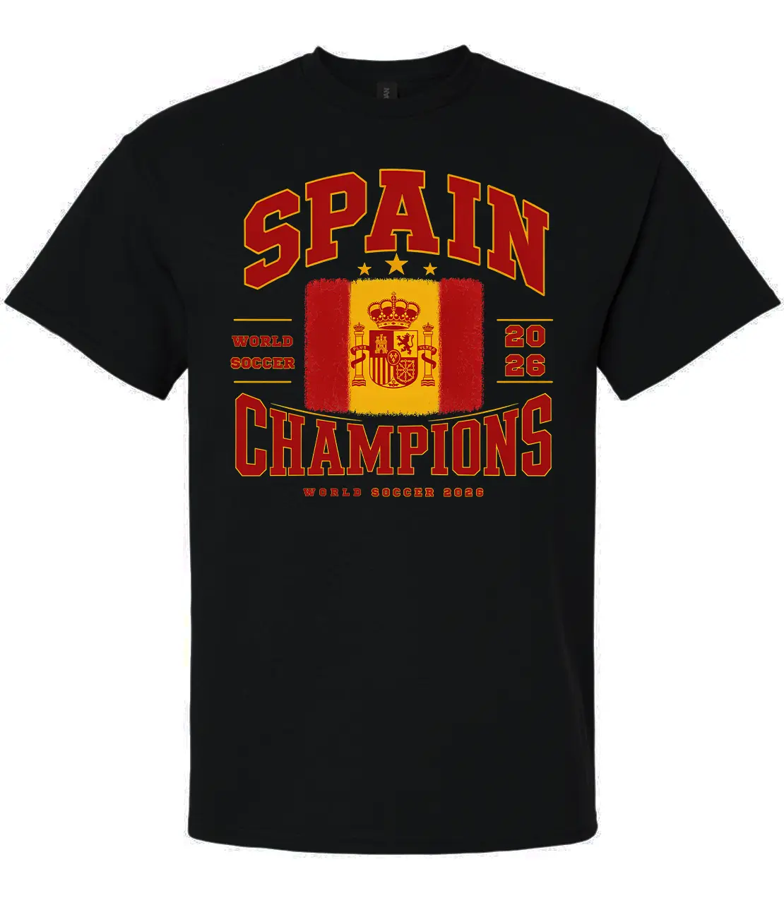 Trenz Shirt Company Men's Casual Shortsleeve Graphic T-Shirt, Spain World Soccer 2026 Champions Flag Print Fan Top