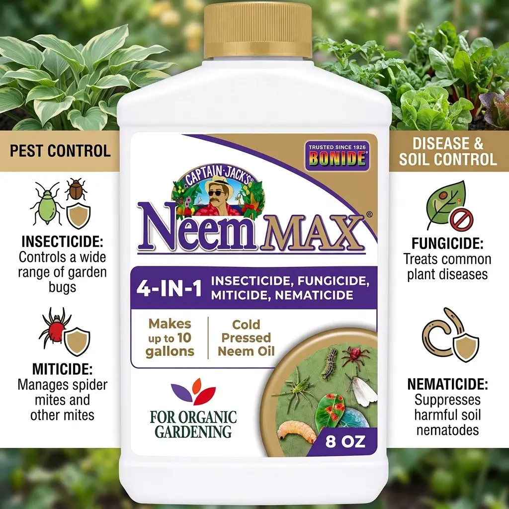 Bonide Captain Jack's Neem Maxx 8 oz Concentrated Cold Pressed Neem Oil - Organic, Plant-Based Active Ingredient, Ready-to-Mix Insect Control, Bug Control Solutions for Mites, Aphids; Multi-Purpose Fungicide, Miticide, Nematicide with Even Dispersal