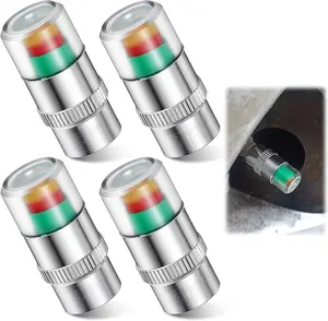 4 PCS Tire Pressure Monitor Valve Stem Caps, 2.4Bar 36PSI Car Tire Pressure Monitor Sensor Indicator with 3-Color Eye Alert, Universal Valve Stem Caps for Cars (Silver)