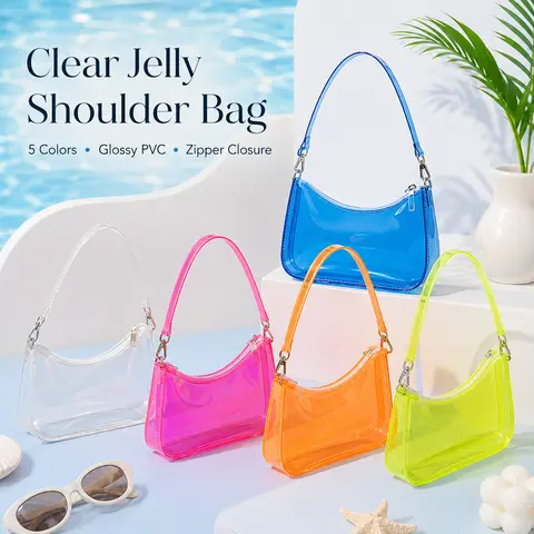 Women's Cute Shoulder Bag - Y2K Jelly Crossbody Handbag, 7.5x2.8x5.5in Lightweight PVC Crescent Stadium Bag, Zipper-Closure, Detachable Strap, Pink/Transparent Options, Everyday Fashion Crossbody Pouch for Concerts