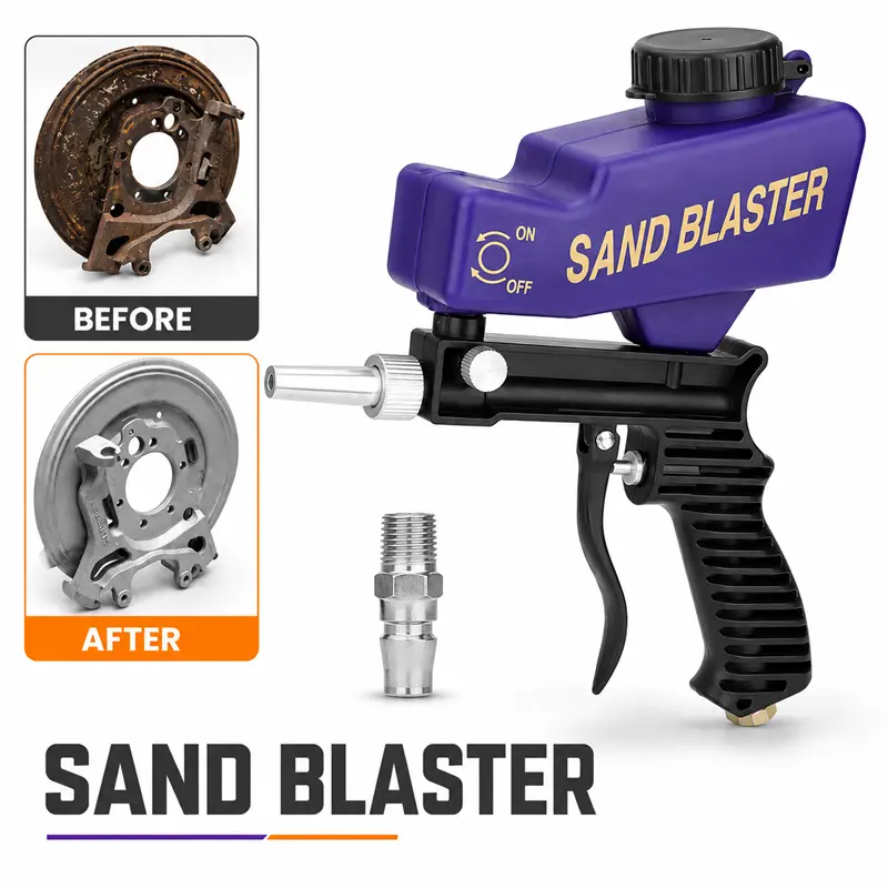 Portable Gravity-Feed Sand Blaster Gun Power Tool - 90-150 PSI, 600cc (18 oz) Tank, 46-100 Abrasive Size, 198l/min No-Load, 7.0scfm, Alloy Steel Adjustable Air Tool for Rust Removal, Metal & Wood DIY Auto Repairs - 1 Sandblasting Gun, Power Tools
