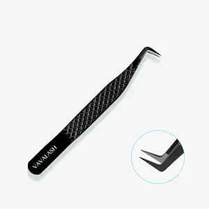 VAVALASH VA-01 Matte Fiber Tip Fine Point Stainless Steel Black Coated Curved Tweezers for Makeup, Eyelash Extensions, Volume Lashes