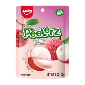Amos Peelerz Gummy Lychee 3oz Peelable Tropical-Inspired Candy with Sweet Lychee Flavor Perfect for Snack Aisles