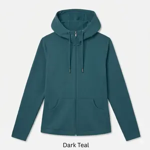 One Size Women's Slim-Fit Full-Zip Hoodie | Ribbed Detail Jacket (Aquifer / Dark Teal / Lichen Green)