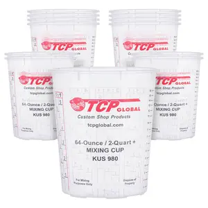 Paint Mixing Cups, 64-Ounce (12 Pack) - Plastic Measuring Cups for Liquids, Automotive Painting, Epoxy Resin, Acrylic Arts, Crafts, Disposable or Reusable, Graduated, Mixing Ratios