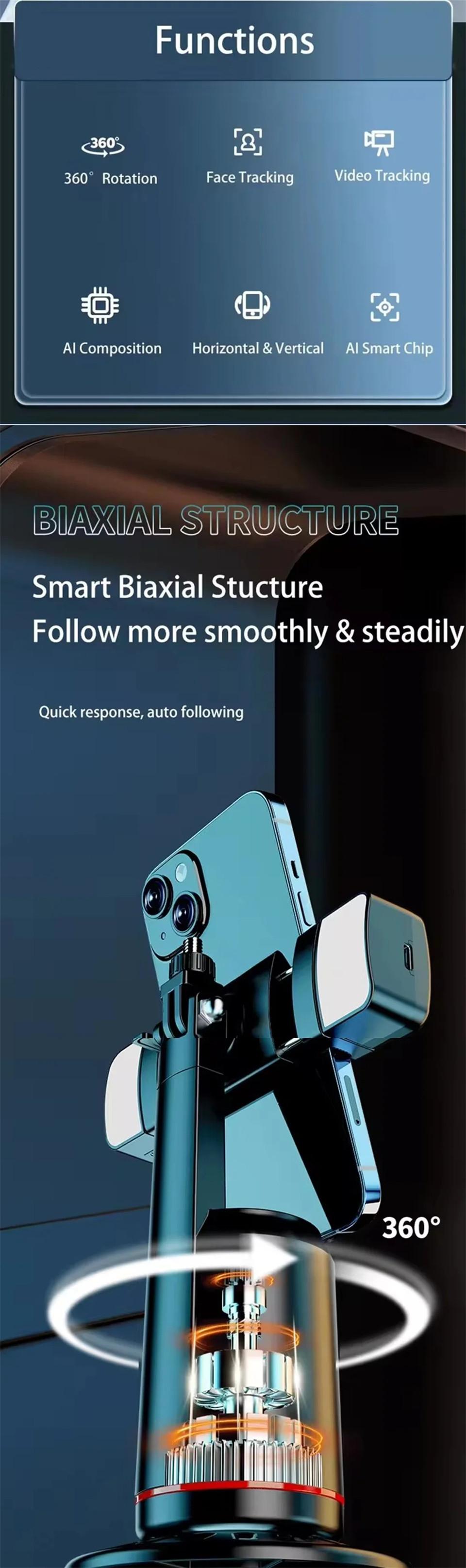 360° Rotation Gimbal Stabilizer Tripod Selfie Stick Desktop Face Tracking with Bluetooth Remote Shutter Light Holder