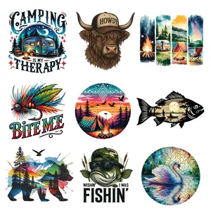 DTF Transfers Fishing, Camping & Animals 3" to 8" width 9 pack Bundle