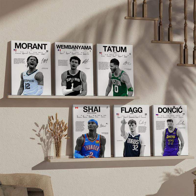 Luka Doncic, Tatum, SGA, Flagg, Morant, Wembanyama Canvas Print Posters, Rising Stars, Autographed Player Career Posters, Home Decor