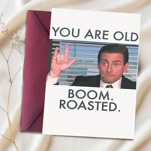 1 PC Funny Amusing 1pc Birthday Card with Envelope,"You Are Old, Boom, ROASTED" Perfect for Special Occasions, Humorous Keepsake, Age Joke Greeting