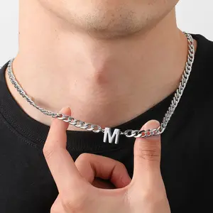 Necklace For Men, Gold and Silvery Plated Initial Name Pendant, Gift For Boyfriend, For Valentine's Day, Birthday, Anniversary Gift