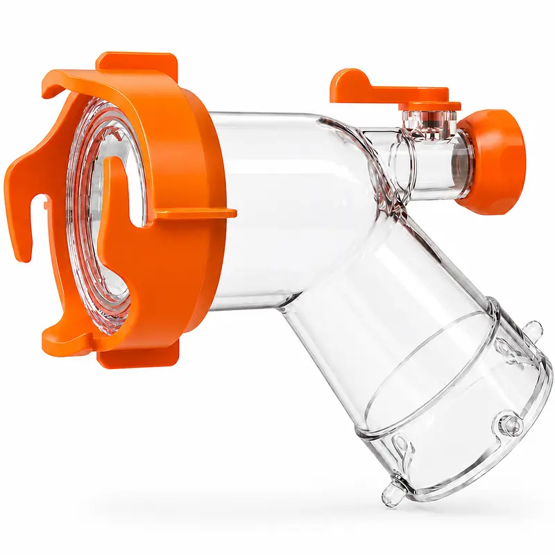 RV Tank Rinser with Transparent 45-Degree Elbow-Shape 3 in Sewer Hose Adapter, Orange Shut-Off Valve, Leak-Resistant Bayonet & Lug Fitting, Gasket for Standard RV Sewer Outlets, Efficient Reverse Flush for Black Water Tanks