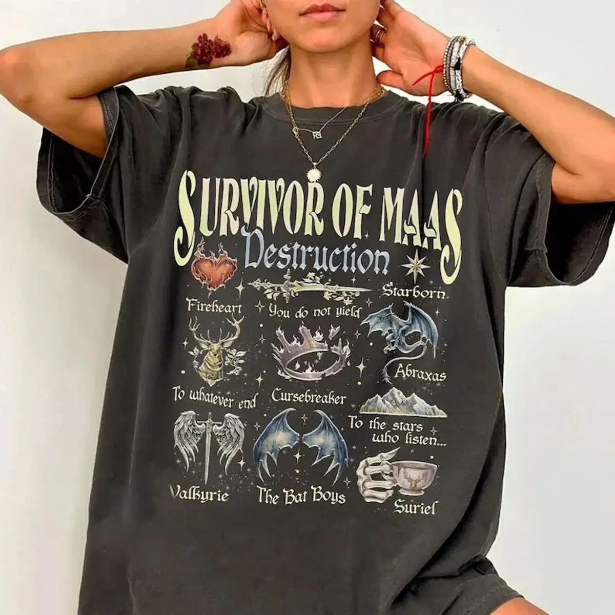 Comfort Colors Survivor Of Maas Destruction, Throne Of Glass Acotar Tshirt, Bat Boys Fireheart, Crescent City Merch, Darkness Claim Us, Unisex Short Sleeve Tee, Classic Streetwear